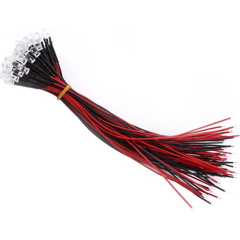Lot de 50 LED 9-12V pré-câblées 3 5 10mm claires blanches rouges bleues vertes (1/5)