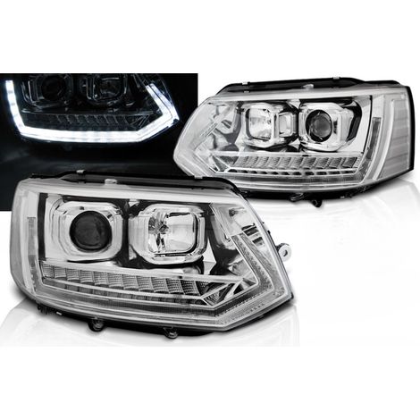 Paire de feux phares VW T5 de 2010 a 2015 Led TubeLight DRL Chrome-31771009 (1/4)