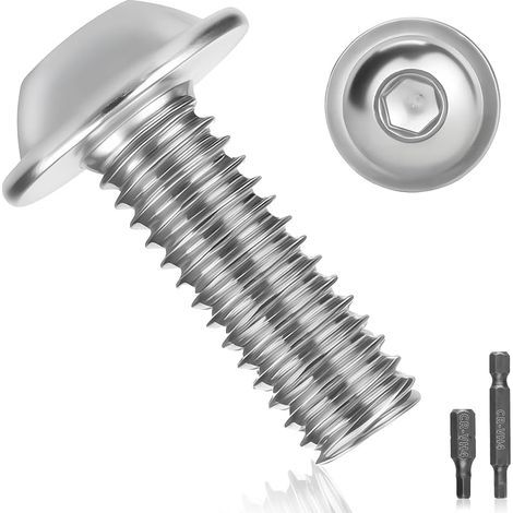 25 vis M6 en acier inoxydable, vis à tête bombée M6 x 25 mm avec bride et six pans creux, vis à métaux A2 V2A, vis à tête hexagonale bouton en acier inoxydable, entièrement destinées à l'ingénierie mé (1/5)
