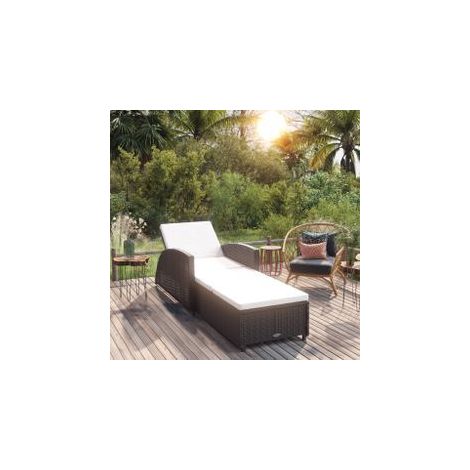 Chaise longue avec coussin blanc crème Résine tressée Noir (1/5)
