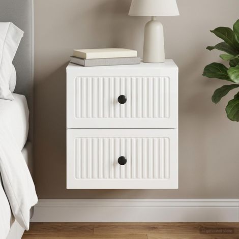 Cabinet de chevet mural à 4 tiroirs en bois blanc brillant 33 x 34,5 x 40 cm - PANGIVO (1/5)