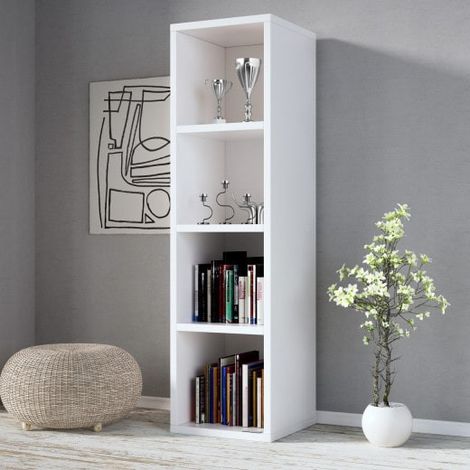 Le Poisson Qui Jardine – Bibliothèque colonne blanche 106 cm – 4 compartiments spacieux – MDF 12 mm – Fixation murale pour stabilité (1/5)