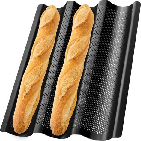Baguette Bakvorm - Acier Inoxydable Alimentaire - 38,5 x 25 cm - Pour 3 Baguettes - Antiadhésif