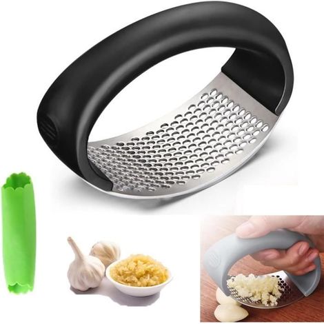 Presse-ail en acier inoxydable - Appareil de cuisine à bascule - Outil de cuisine - Facile à utiliser et à nettoyer - Noir 1pc (1/4)