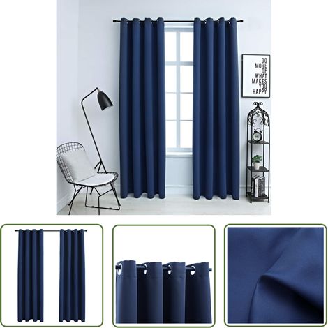 The Living Store Rideaux occultants avec anneaux en métal 2 pcs Bleu 140x175 cm - Rideaux Bleus - Rideaux Occultants - Rideaux Pour Salon - Rideaux Pour Chambre - Rideaux Décoratifs (1/5)