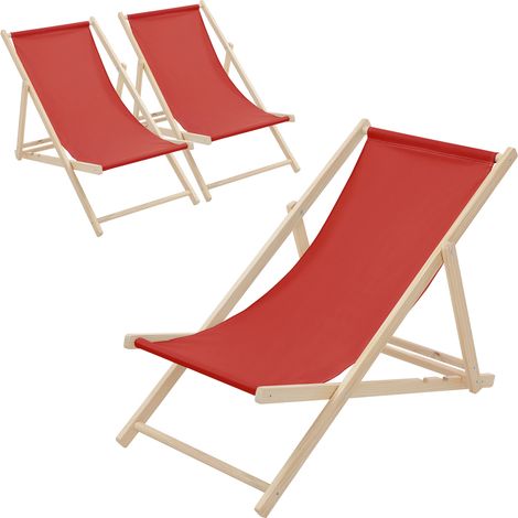 ECD Germany 3er Set Liegestuhl klappbar, Rot, aus Holz, verstellbare Rückenlehne, 3 Positionen, bis 120kg, Sonnenliege Gartenliege Strandliege Strandstuhl Holzklappstuhl, für Garten, Balkon & Strand