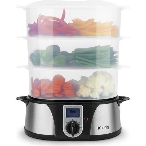 HKoenig Vaporera eléctrica sin bpa 12 litros, 3 Recipientes Extraíbles, 1000 W, Temporizador hasta 60 Minutos VAP12, plástico, Metal, Único (1/5)