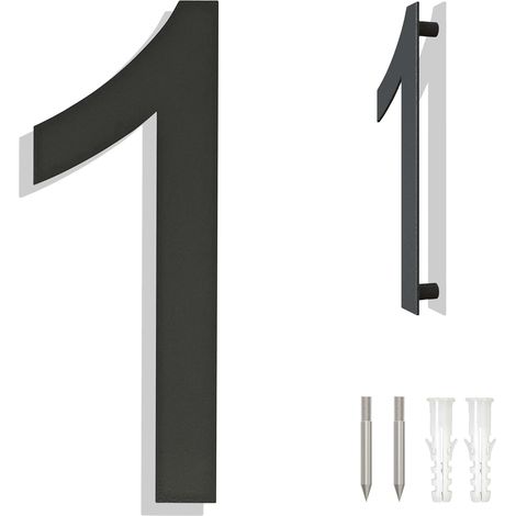 numéros de maison - grands numéros de maison en acier inoxydable brossé, numéros de porte, plaque adresse - moderne flottant noir RAL 7016 numéros de maison-8 pouces 203mm hauteur-numéro 1 (1/5)