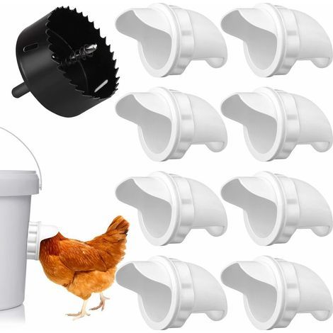 8 Ports Mangeoire à Volaille Mangeoire Automatique Poules Poultry Pro Feeder DIY Mangeoire à Poulet Universel Kit Anti-Gaspillage Anti Nuisible Volaille Mangeoire pour Seaux Tonneaux Bacs (1/5)