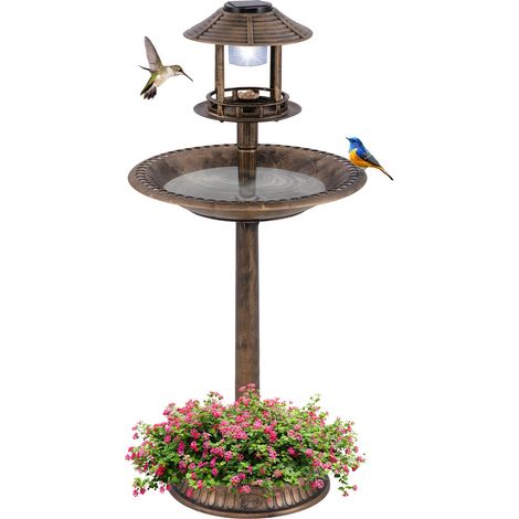 Solar Bird Bath with Feeder and Planter - Bronze Finish