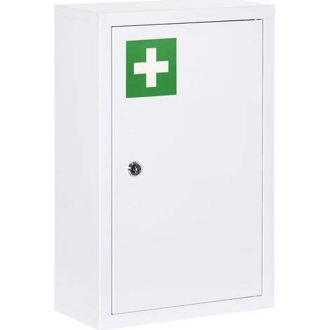 Armoire à pharmacie armoire à médicaments murale à 3 niveaux avec porte verrouillable 2 clés en acier, blanc (1/5)