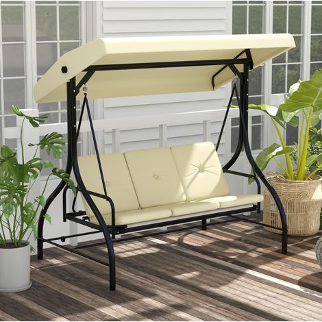 Sofá jardín con función cama y toldo regulable beige OKMYHOME (1/4)