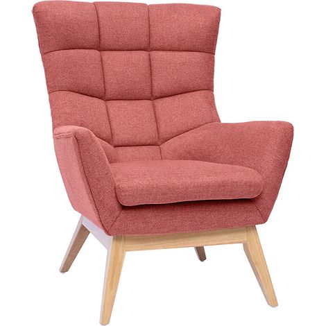 Fauteuil scandinave en tissu effet velours texturé terracotta et bois clair BRODY