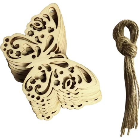 10 Stück Holzdekor Schmetterlinge Hängedekorationen für Frühlingsgarten Selbstgemacht Basteln Natürliche Holzornamente für Hochzeit und Tischdeko (1/5)