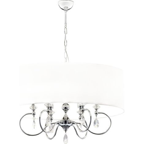 Lampadario ELBA Jupiter cromato cristalli paralume bianco 6xE27 (1/5)