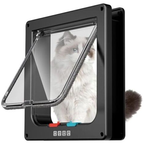 Grande porte intérieure pour chat, porte extérieure pour chat, 4 modes de verrouillage, convient pour fenêtre et mur (noir), 28,5 x 24,5 x 5,5 cm. (1/4)