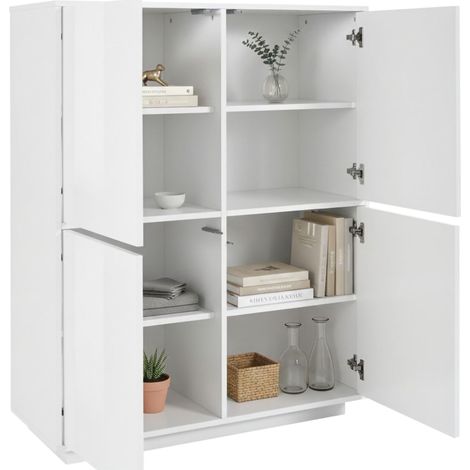 Dmora - Kommode Dpaci, Küchen-Sideboard mit 4 Türen, Wohnzimmer-Buffet, 100% Made in Italy, cm 100x41h126, glänzend weiß