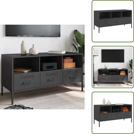 Meuble TV noir 100,5x39x50,5 cm acier - Meubles Tv - Meuble Tv Industriel - Meuble Tv Noir - Support Tv - Banc Tv