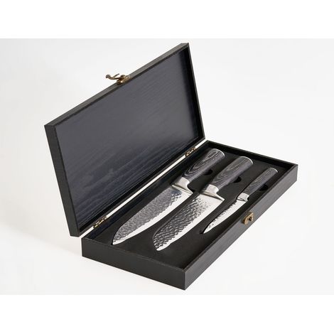 Messer-Set 3-teilig Damaststahl KASHIWA Schwarz