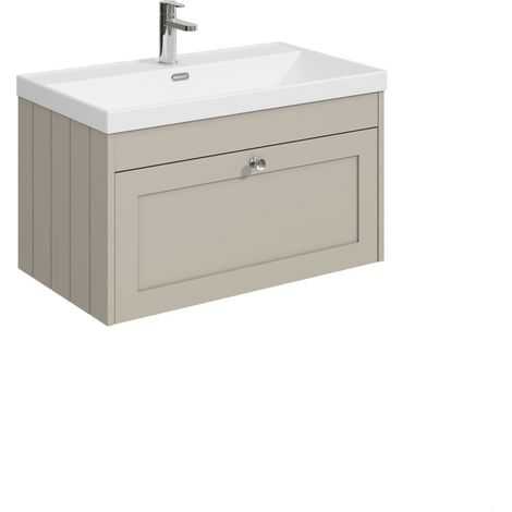 Balterley Butterton 800mm Wall Hung 1 Drawer Unit with Thin Edge Basin 1 Tap Hole - Pebble Grey (1/4)