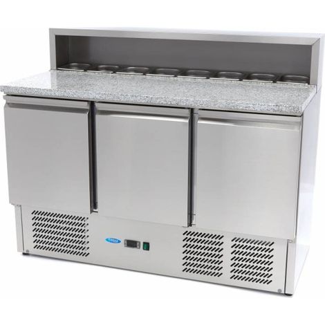 Table à Pizza Réfrigérée 400L - 3 Portes - 8 Bacs GN 1/6 - Plan de Travail Granit - Maxima (1/5)