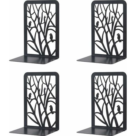 Serre-Livre Metal,2 Paires Serre-Livres Enfants,D'arbre Serre-Livres Design, pour bureaux,Décoratifs, Étagères,Écoles et Librairie (Noir) (1/5)