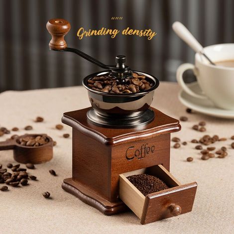 Molinillo de café manual clásico de madera, molinillo de café retro portátil con velocidad ajustable. (1/2)