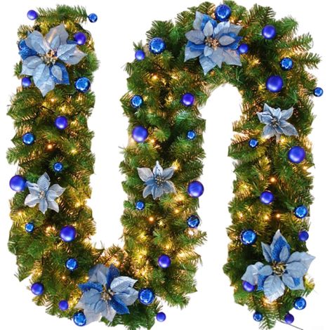 2,7 m lange, wasserdichte Weihnachtsgirlande, Weihnachtsbaumschmuck, Weihnachtstürdekoration, Weihnachtstreppengirlanden für Weihnachtsfeiern (blau)
