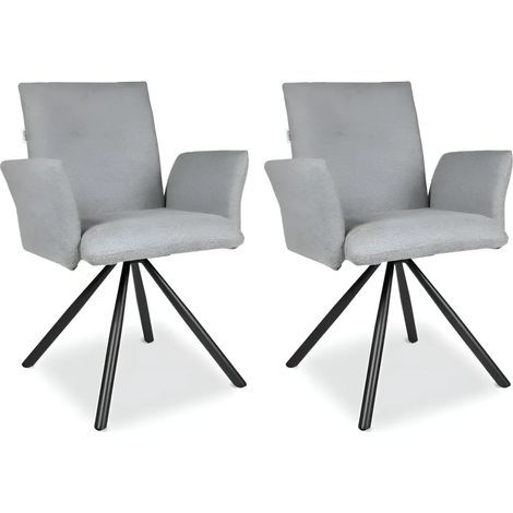 Set 2 Sedie Girevoli in Tessuto Grigio con Gambe in Metallo Nero