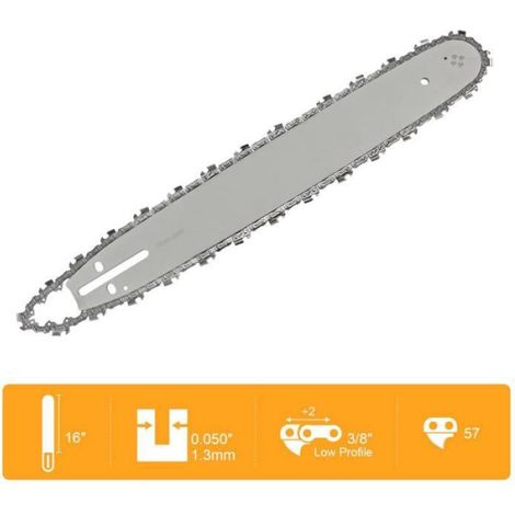 Guide de 40cm avec 4 Chaînes de Tronçonneuses - Pas 3/8" - Jauge 1,3mm - 57 Maillons (1/4)