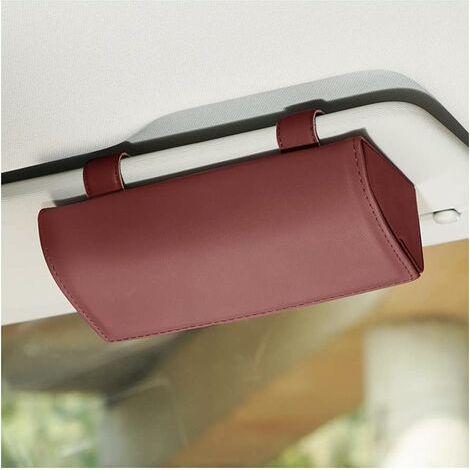 Étui à Lunettes de Voiture,Case de Rangement de Lunettes,Lunettes de Soleil Boîte avec Fonction Magnétique,pour Voiture SUV RV Camion, vin rouge (1/5)