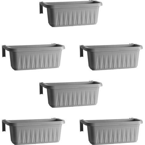 Rondine 50 - set di 6 balconiere da 50cm con agganci regolabili e riserva d'acqua Grigio