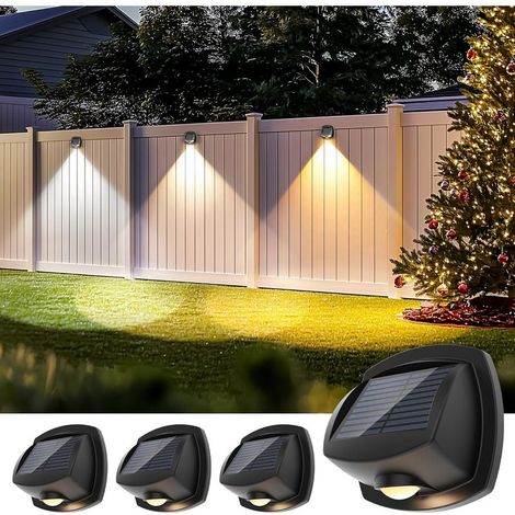 Solarbetriebene Außenzaunleuchten, 3 Beleuchtungsmodi, IP65 wasserdicht, solarbetriebene Wandleuchten, 4 Stück zweifarbige LED-Außenzaunleuchten, warmweiß (1/5)