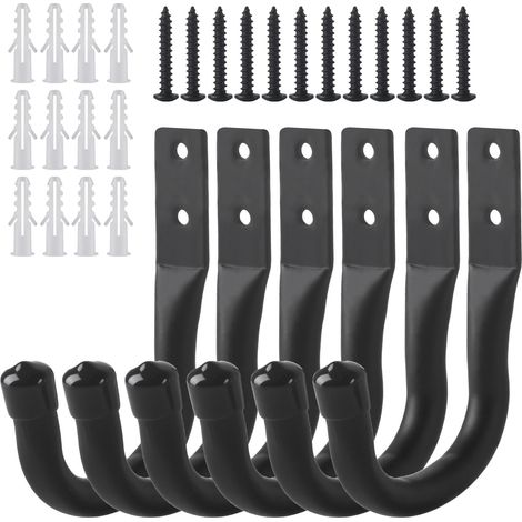 6 Pcs Crochet Mural Garage, Support Velo Mural Noirs, Accroche Velo Murale, Crochets de Rangement pour échelle de Garage en J, Crochets Muraux Robustes pour Vélos Outils électriques (1/2)