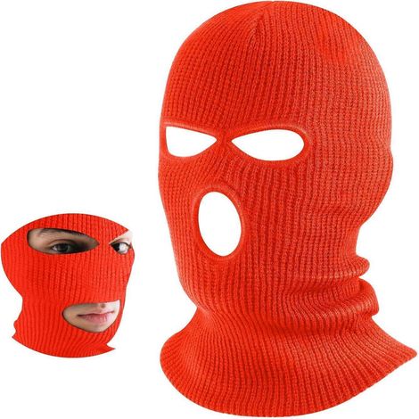 Passamontagne tricoté 3 trous orange, taille unique, pour homme et femme (1/5)