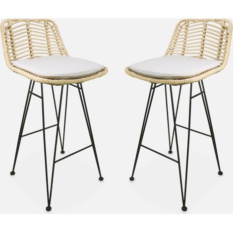 Set di 2 sgabelli da bar in metallo e rattan, 67cm (1/5)