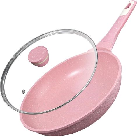 Poêle antiadhésive 28 cm avec couvercle en verre, revêtement en granit pour cuisson sans matière grasse, pour tous types de feux, y compris l'induction (1/5)