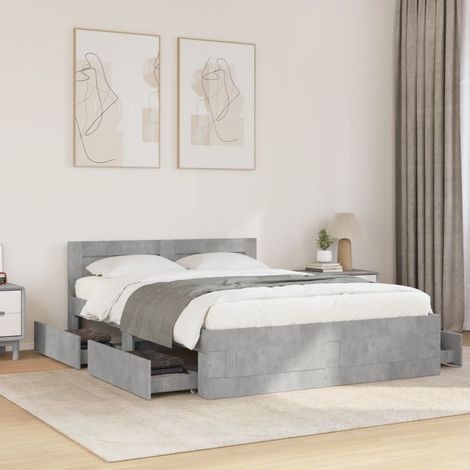 Cama con cabecero madera de ingeniería gris hormigón 120x190 cm