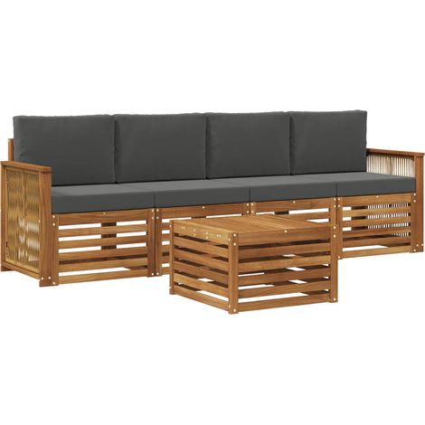 Conjunto de sofás de exterior 5 uds. Natural y Antracita vidaXL (1/5)
