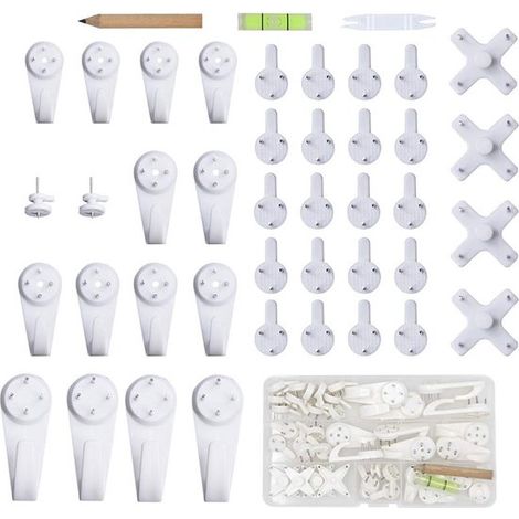 Paquete de 40 ganchos de pared con clavos incorporados, juego para colgar marcos de fotos, incluye clavos para fotos y espejos. (1/5)