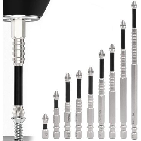 Ensemble de 9 forets magnétiques puissants, embouts antidérapants universels de 25 à 150 mm pour tournevis électriques/manuels, embouts magnétiques solides et durables pour une fixation sécurisée. (1/4)