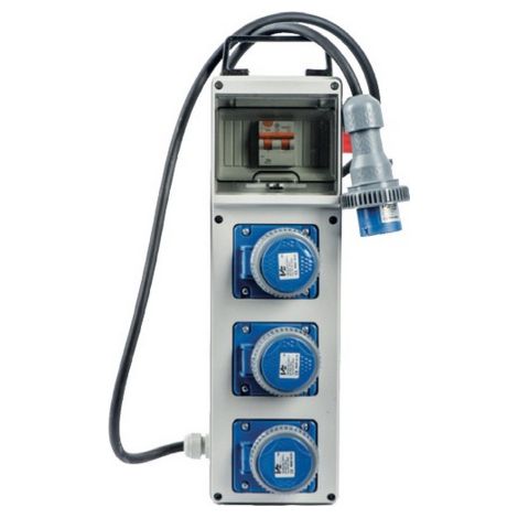Tableau e'lectrique VB Electric PL220/3 avec bouton d'urgence puissance max 3 kw en thermoplastique avec disjoncteur diffe'rentiel cable magne'tothermique 2 m IP67