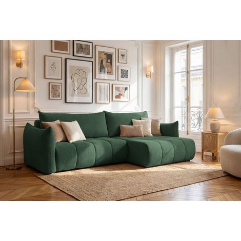 Ecksofa Schlafsofa ONTARIO in Stoff Poso Grün Ottomane Rechts
