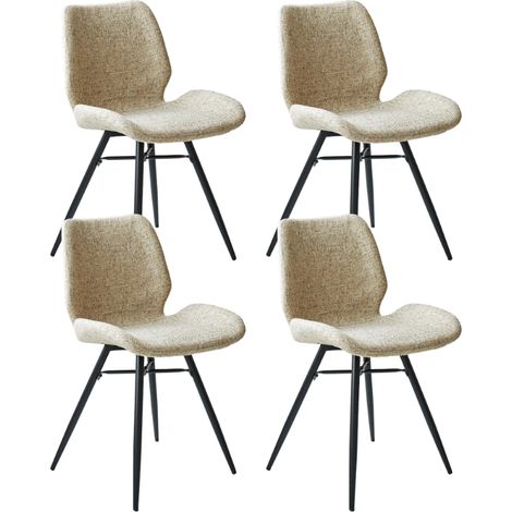 4er-Set Esszimmerstühle Beau Cream aus Chenille-Stoff – ohne