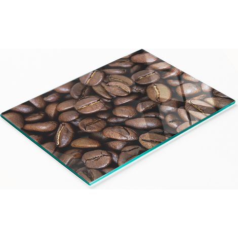 Planche décorative multifonctionnelle de cuisine en verre trempé, motif grains de café, 80 x 52 cm (1/5)