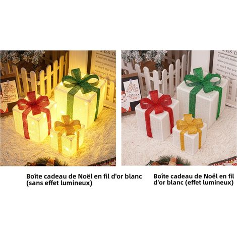 Coffret Cadeau de Noël Pliable 3 Pièces avec Guirlande Lumineuse LED Blanche Chaude, Télécommande et 8 Modes - Décoration Festive pour Noël et Anniversaire (Petit 15,5 cm, Moyen 20,5 cm, Grand 25,5 cm