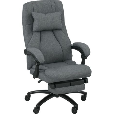 Chaise de bureau massante ergonomique avec repose-pieds, dossier inclinable à 130°, roues pivotantes 360°, tissu respirant gris foncé - CHICFURN (1/5)
