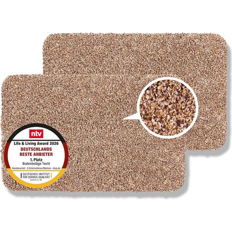 Paillasson intérieur Lot de 2 40x60 cm - Tapis de propreté Beige 100% Coton - Tapis de Sol Lavable à 30°C - Tapis antidérapant Facile d'entretien (1/5)