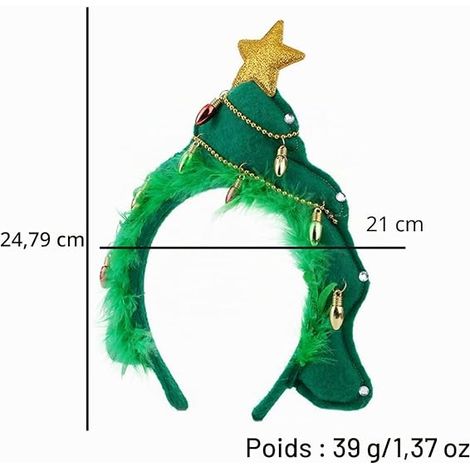 Serre Tete de Sapin de Noël, Serre Tete de Noel Vert, Bandeau Arbre de Noel Accessoires Cheveux Noël pour Femme Fille, Accessoires Costume pour Fête de Noëls, Cosplay, Mascarade (1/4)