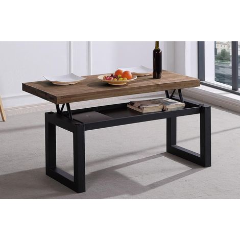 Mesa centro elevable Loft color roble American estructura en negra 47,5 cm(alto)120 cm(ancho)60 cm(fondo).